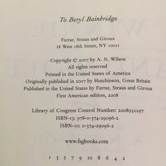 Winnie and wolf A novel by A.N. wilson 2007 hardcover - Picture 7 of 7